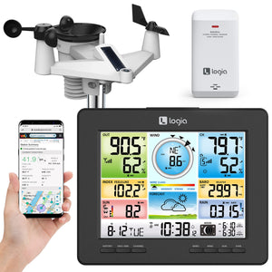 Buy now Logia 18-in-1 Wi-Fi Weather Station with 7-in-1 Solar Sensor Array, Temperature Humidity Wind Speed/Direction Rain UV & More, Wireless Color Console w/Forecast Data, Alarm, Alerts at indiglob india