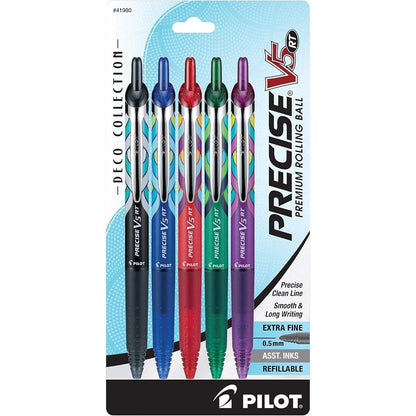Buy now Pilot Precise V5 RT Refillable & Retractable Rolling Ball Pens, Extra Fine Point Pens, 0.5 mm, Assorted, Pack of 5 - Ideal for School, Journaling & Office Writing at indiglob india