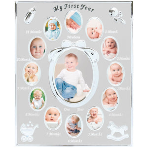 Buy now Tiny Ideas Baby's My First Year Picture Frame, Classic Newborn Keepsake, Monthly Baby Milestone Photos, Silver at indiglob india