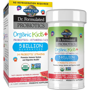 Buy now Garden of Life Kids Probiotics, Dr. Formulated Probiotics Organic Kids+ Vitamin C & D, Watermelon, Gluten Dairy & Soy Free Immune & Digestive Health Supplement, 30 Chewables (Shelf Stable) at indiglob india