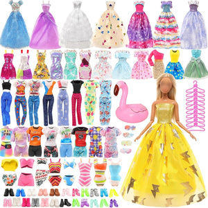 Buy now BARWA 41 Pack Doll Clothes and Accessories 15 Sets Doll Clothes 3 Wedding Long Dresses 3 Fashion Dresses 4 Tops Pants 2 Bikini Swimsuits 1 Pool Floaties 15 Shoes 10 Hangers for 11.5 inch Doll at indiglob india