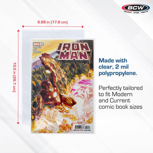 Buy now BCW Current/Modern Comic Bags - 100 ct | Acid-Free Modern Comic Bags for Current Issues | Exterior 6 7/8 x 10 1/2 inches | Crystal Clear Protection for Your Comic Collection at indiglob india