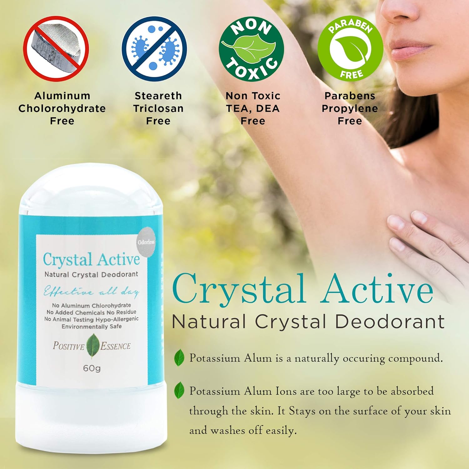 Buy now Thai Crystal Deodorant Stone, Crystal Active, 100% Natural, Long Lasting, Single Ingredient, No Aluminum Chlorohydrate or Chemicals, Unscented, Underarmed Deodorant for Women & Men, 60g (2 Pack) at indiglob india