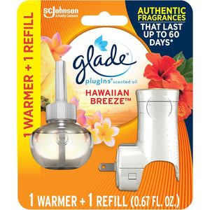Buy now Glade PlugIns Refills Air Freshener Starter Kit, Hawaiian Breeze, Scented and Essential Oils for Home and Bathroom, 0.67 Fl Oz, 1 Warmer + 1 Refill at indiglob india