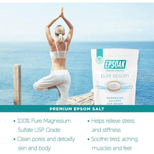 Buy now Epsoak Epsom Salt 2 lb. Magnesium Sulfate USP. (Qty. 1 x 2lb. Bags) Resealable Epsom Salt Bulk Bags Unscented, Made in The USA, Cruelty-Free Certified at indiglob india