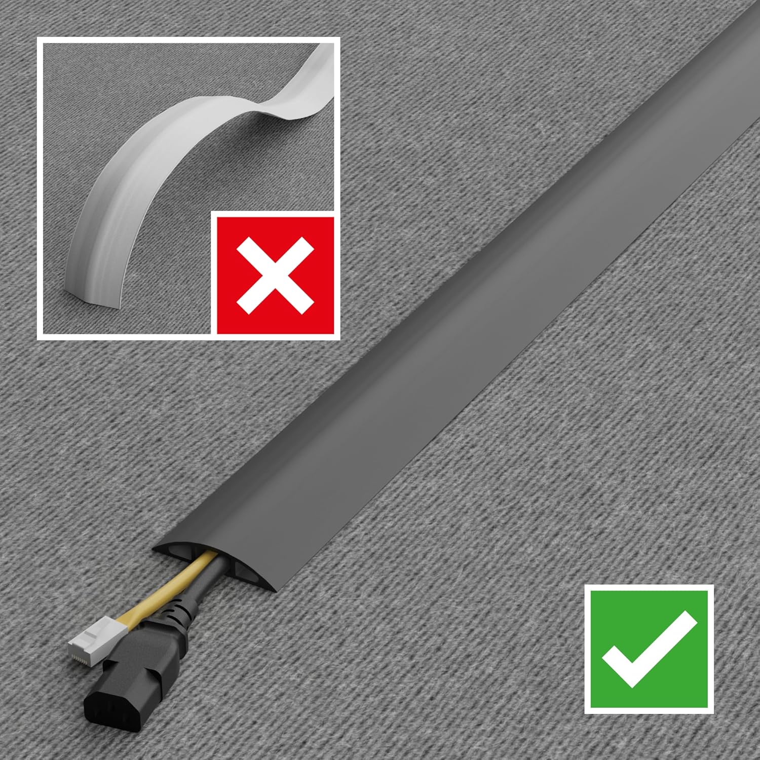 Buy now D-Line 6ft Floor Cord Cover, Cable Channel, Protect Cords, Prevent Trips - 0.63" W x 0.31" H - Gray at indiglob india