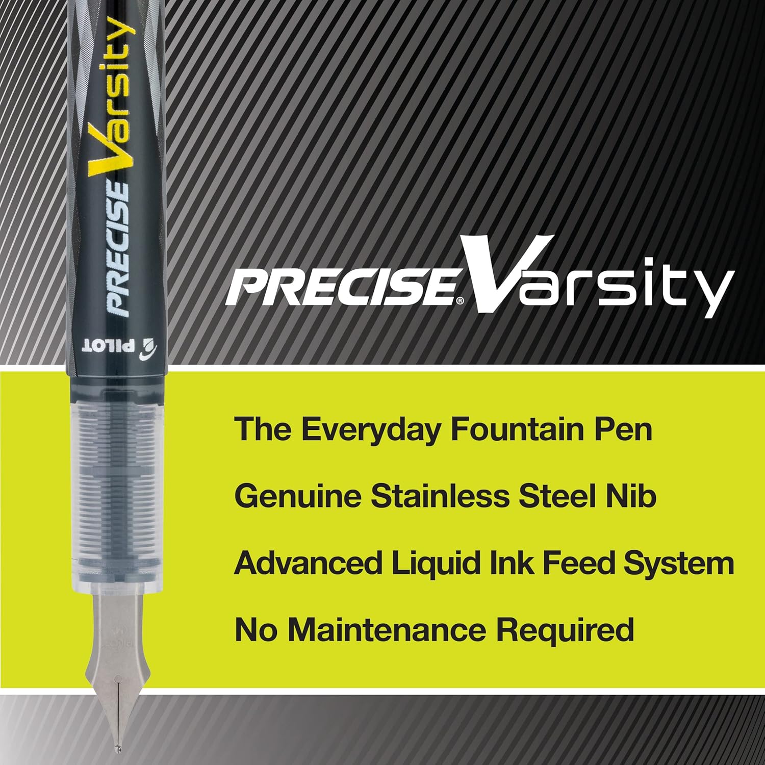 Buy now PILOT Precise Varsity Pre-Filled Fountain Pens, Medium Point Stainless Steel Nib, Black/Blue/Purple Inks, 3-Pack (90022) at indiglob india