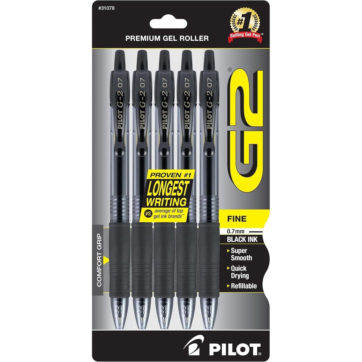 Buy now Pilot G2 Premium Gel Roller Pens 0.7, Fine Point Smooth Writing Pens Black, Pack of 5 at indiglob india