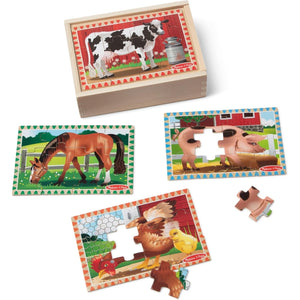Buy now Melissa & Doug 4‑in‑1 Wooden Farm Jigsaw Puzzle Set, 48 Pieces with Storage Box, Toddler Puzzle Toy for Kids Ages 3+ at indiglob india
