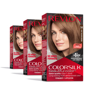 Buy now Revlon Colorsilk Beautiful Color Permanent Hair Color, (OLD VERSION) 54 Light Golden Brown (Pack of 3) at indiglob india