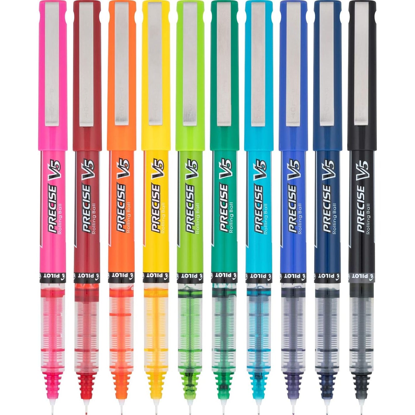Buy now Pilot Precise V5 Capped Liquid Ink Rollerball Pens, Extra Fine Point Ink Pens 0.5 mm, Colored, Assorted Colors, Pack of 10 - Ideal for School, Journaling, & Office Writing at indiglob india