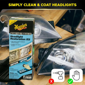 Buy now Meguiar's Two Step Headlight Restoration Kit, Headlight Cleaner Restores Clear Car Plastic and Protects from Re-Oxidation, Includes Headlight Coating and Cleaning Solution - 4 Count (1 Pack) at indiglob india