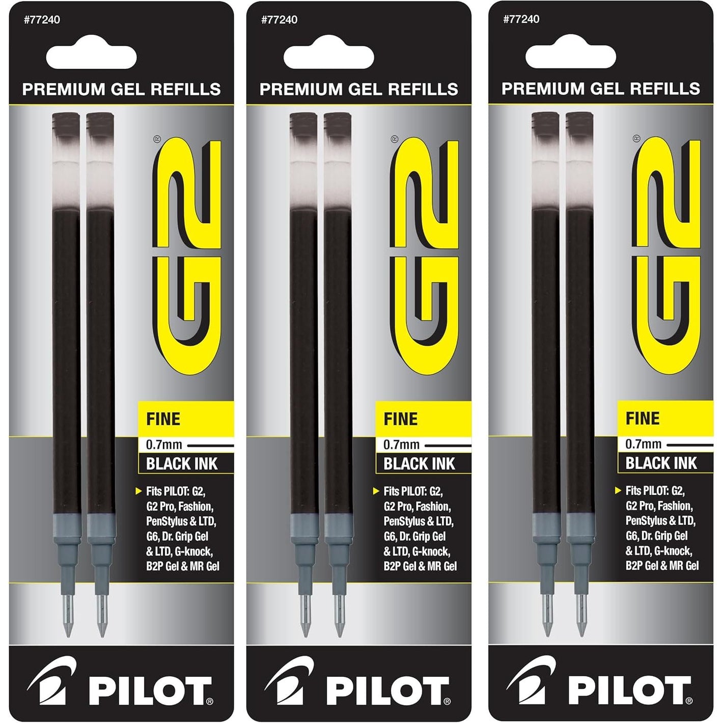 Buy now Pilot, G2 Gel Ink Refills, Fine Point 0.7 mm, Black, Pack of 6 at indiglob india