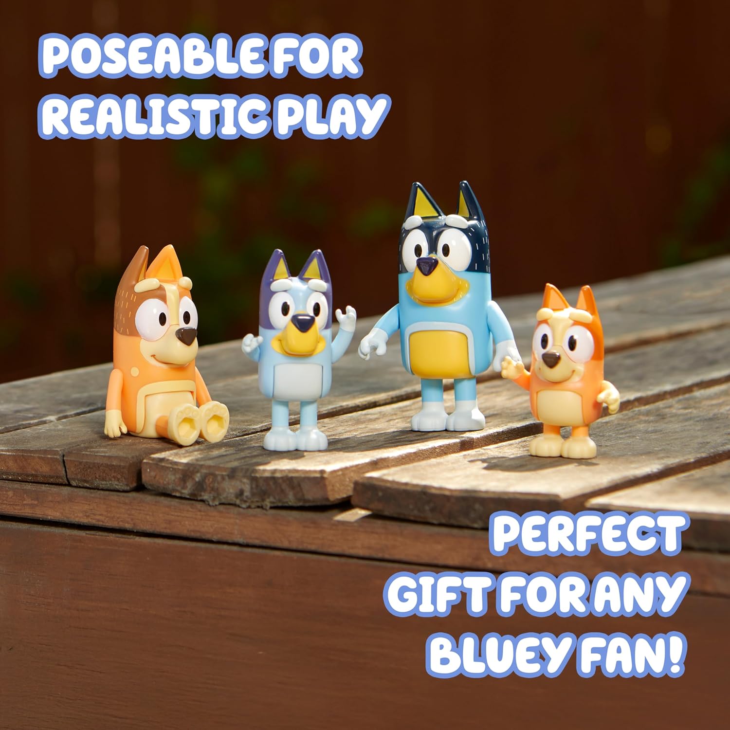 Buy now Bluey Family Figure Pack of 4, Robust Poseable Character Toys with Bingo, Chilli, and Bandit Figures, Toddler-Sized Animal Figurines for Kids Ages 3+ at indiglob india