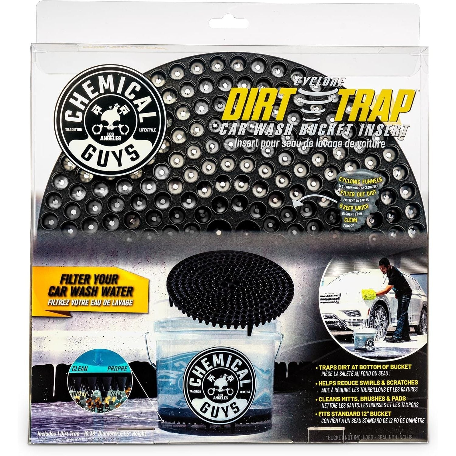 Buy now Chemical Guys DIRTTRAP01 Cyclone Dirt Trap Car Wash Bucket Insert Car Wash Filter Removes Dirt and Debris While You Wash (Black) 12" Diameter Great For Washing Cars, Trucks, SUVs, RVs & More at indiglob india