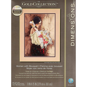 Buy now Dimensions Advanced Counted Cross Stitch Kit, Woman with Bouquet, 18 Count Beige Aida, 11'' x 15'' at indiglob india
