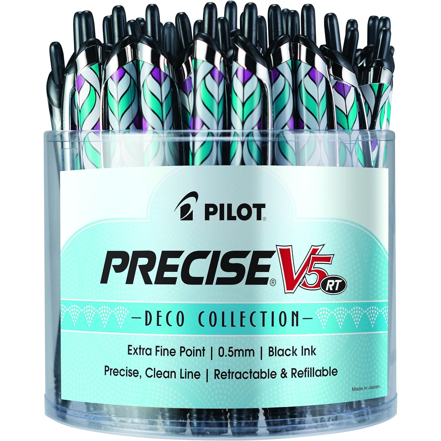 Buy now Pilot, Precise V5 RT Deco Collection Refillable & Retractable Liquid Ink Rolling Ball Pens, Extra Fine Point 0.5 mm, Black, Pack of 2 1 Count (Pack of 48) at indiglob india