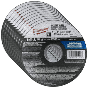 Buy now Milwaukee 10 Pack - 4 1 2 Cutting Wheels For Grinders - Aggressive Cutting For Metal & Stainless Steel - 4-1/2" x .045 x 7/8-Inch | Flat Cut Off Wheels at indiglob india
